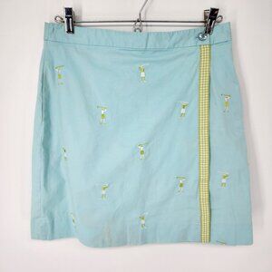 Lilly Pulitzer Embroidered Golf Skort 4 Tee Time Wrap Gingham Plaid Trim Aqua